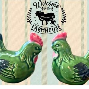 Vintage Ceramic Green Chickens Salt & Pepper Shakers I Made in Japan